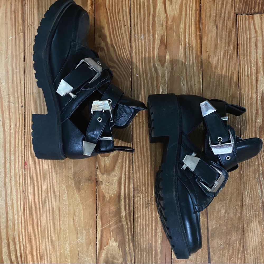 Black combat boot sandal